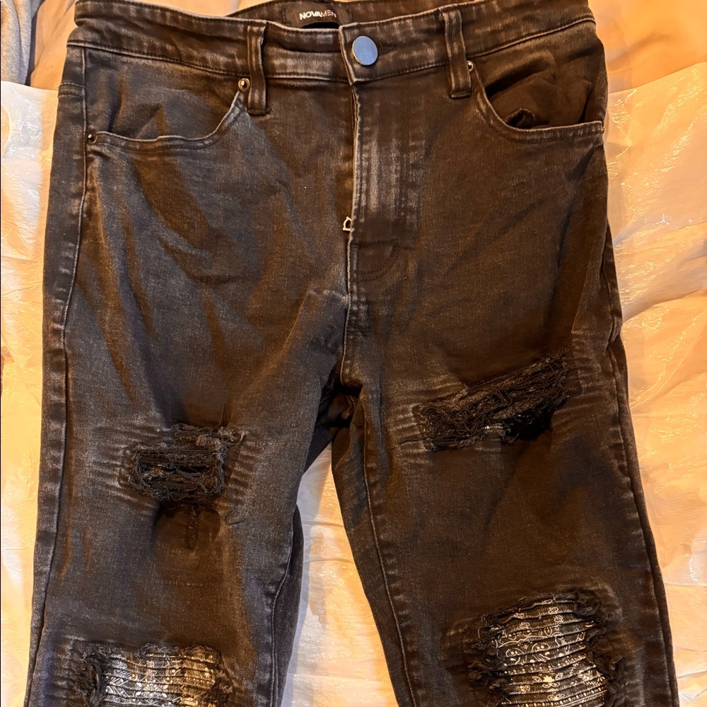 Black and white Paisley ripped jeans